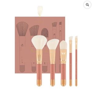Bachca Anthropologie $88 5 piece makeup brush set in box NEW wood handle